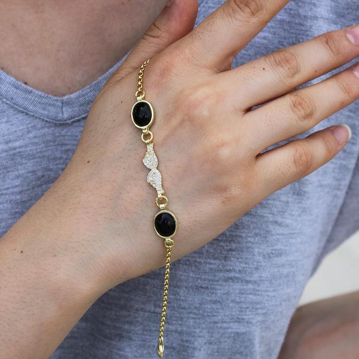 Renkli Kanat Model Gümüş Ve Orijinal Oltu Taşı Bileklik