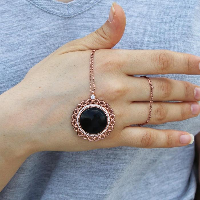 Renkli Yuvarlak Sonsuzluk Çember Model Gümüş Ve Oltu Taşlı Kolye