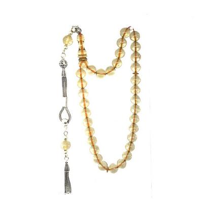 Şeffaf Tonlarda Küre Kesim Gümüş Püskül Ateş Kehribar Tesbih