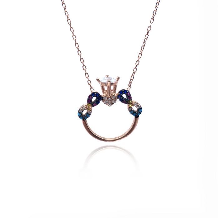 Tek Taş Rose Gümüş Kolye