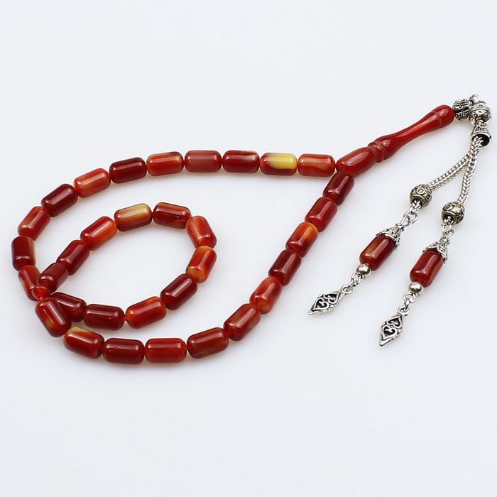 Turuncu Renk Kapsül Sürmeli Toz Kehribar Tesbih (6 x 10 mm) TP001499