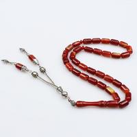 Turuncu Renk Kapsül Sürmeli Toz Kehribar Tesbih (6 x 10 mm) TP001499