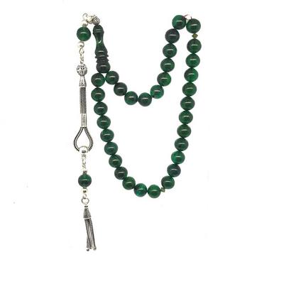 Yeşil Renkli Gümüş Püskül Küre Kesim Ateş Kehribar Tesbih