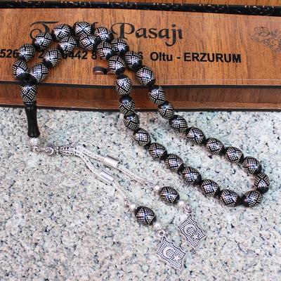 Yoğun Gümüş İşlemeli Gürcistan Menşeli  Tesbih