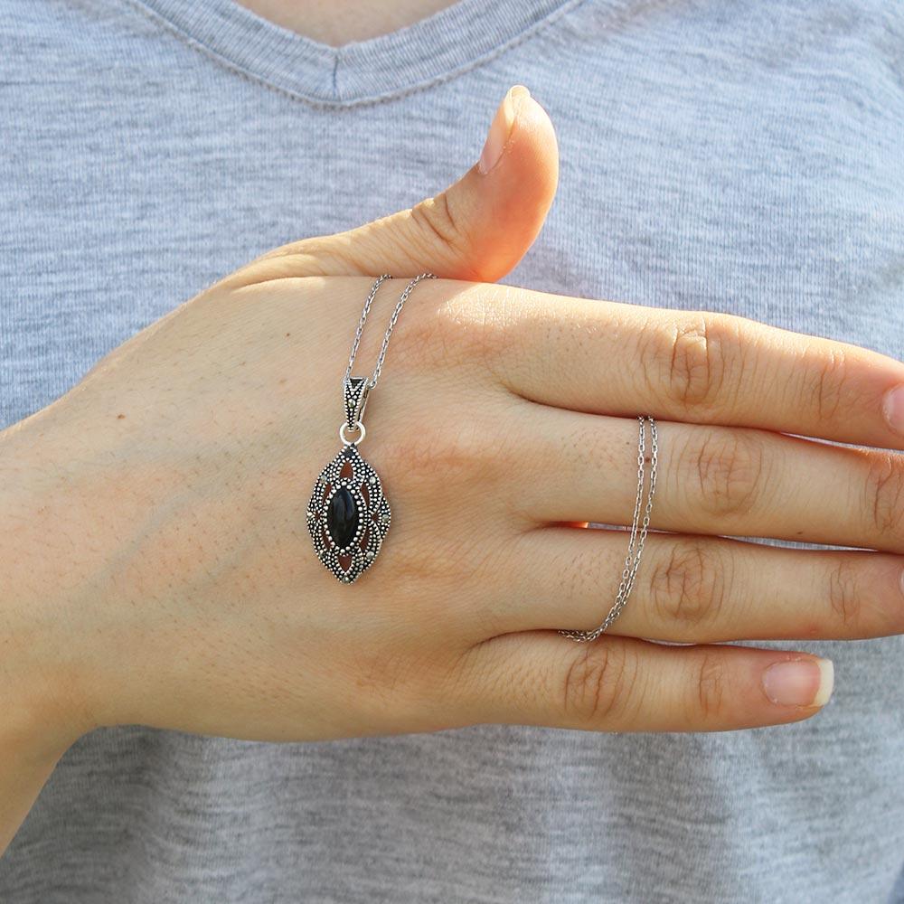 925 K Silver Women's on Oltu Stone Necklace