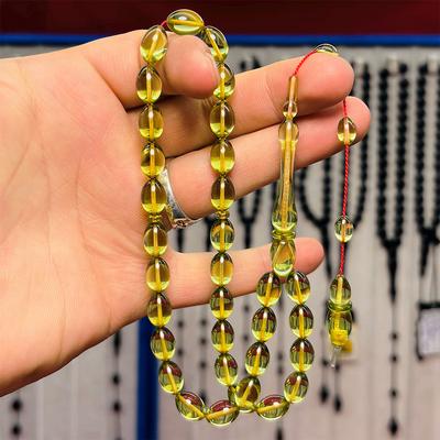 Açık Renk Usta İşiçilikli Sıkma Ateş Kehribar Tesbih 