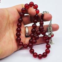 Bordo Renkte Misket Kesim Toz Sıkma Kehribar Tesbih