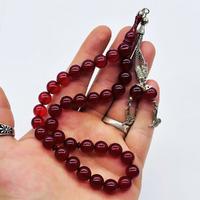 Bordo Renkte Misket Kesim Toz Sıkma Kehribar Tesbih