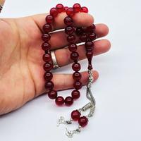 Bordo Renkte Misket Kesim Toz Sıkma Kehribar Tesbih