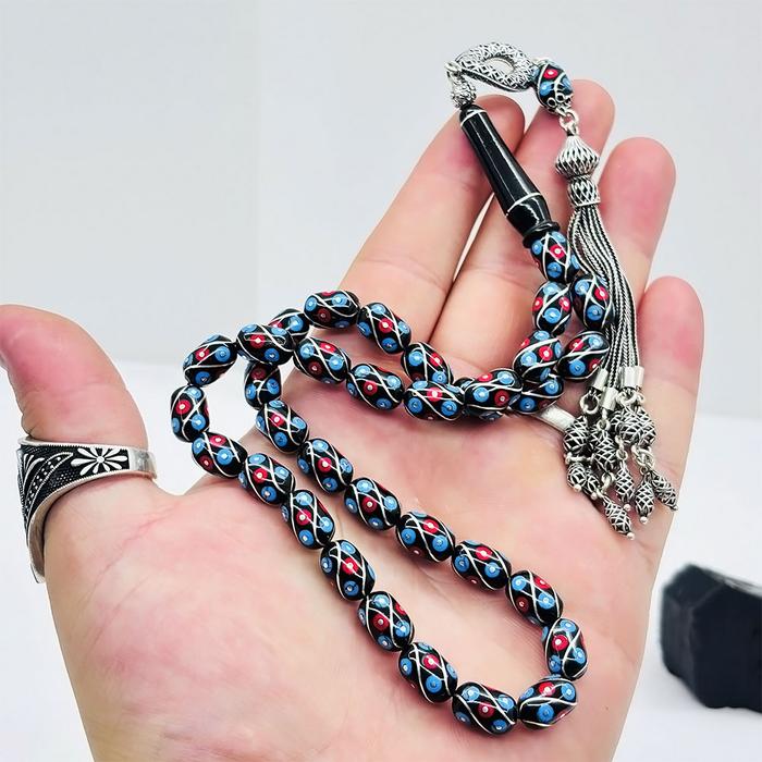 Çeşm-i Bülbül İşlemeli Erzurum Oltu Taşı Tesbih