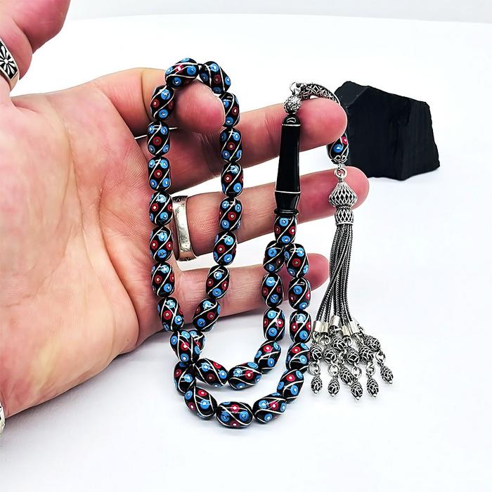 Çeşm-i Bülbül İşlemeli Erzurum Oltu Taşı Tesbih