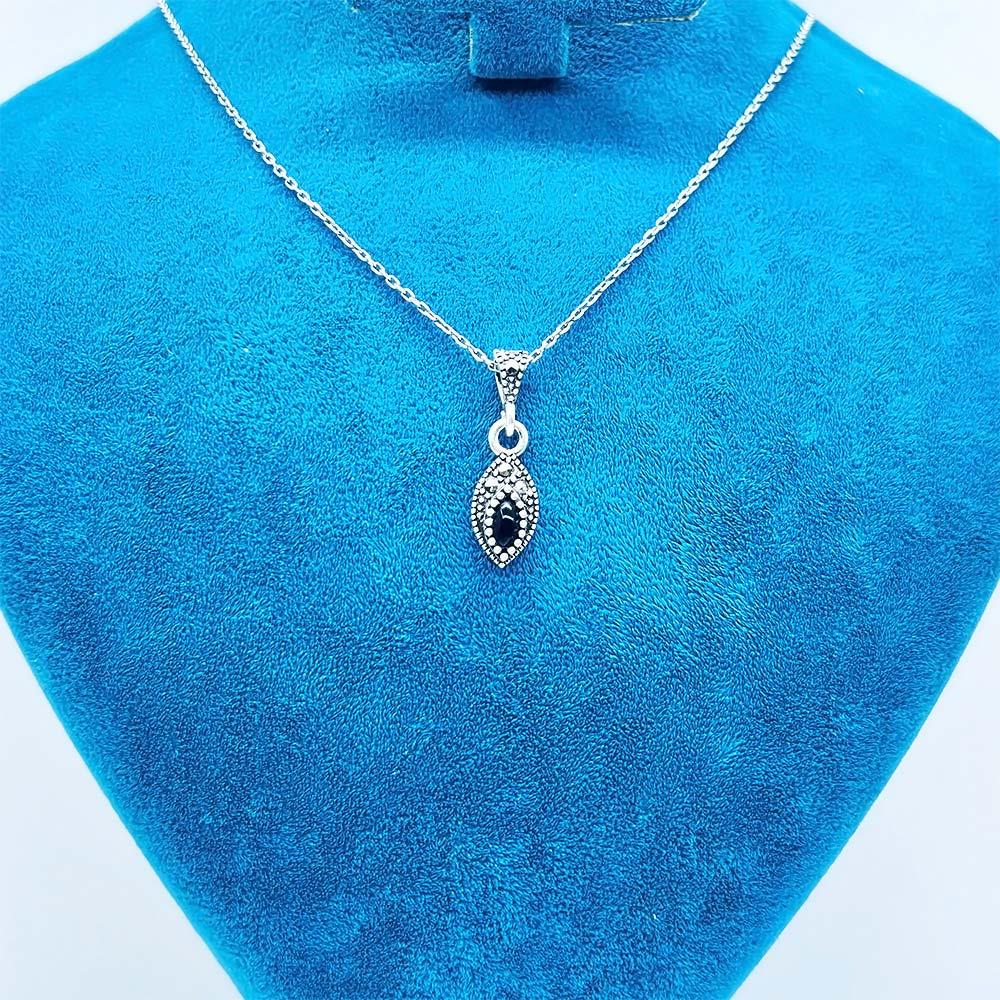Double Marquise Margazit & Oltu Stone Crafted 925 K Silver Necklace