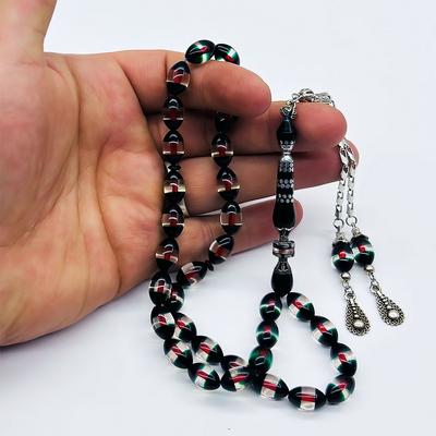 Çift Renk Sürmeli Toz Sıkma Kehribar Tesbih