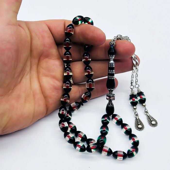 Çift Renk Sürmeli Toz Sıkma Kehribar Tesbih