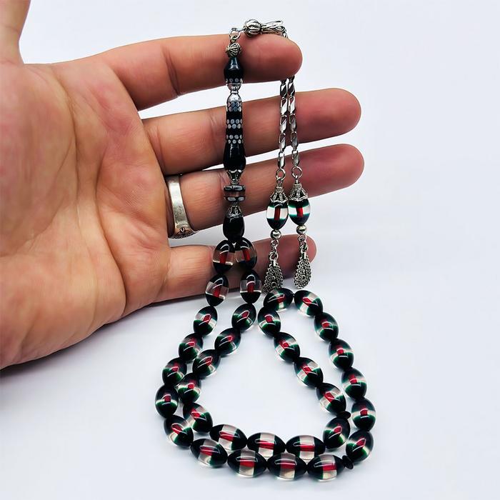 Çift Renk Sürmeli Toz Sıkma Kehribar Tesbih