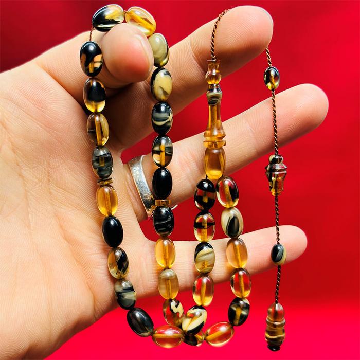 Çift Renkli Sıkma Ateş Kehribar Tesbih