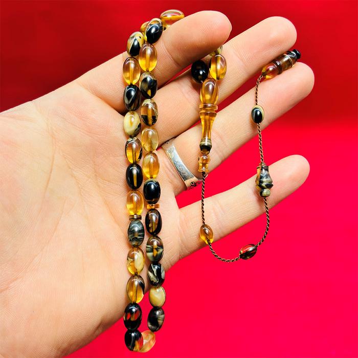 Çift Renkli Sıkma Ateş Kehribar Tesbih