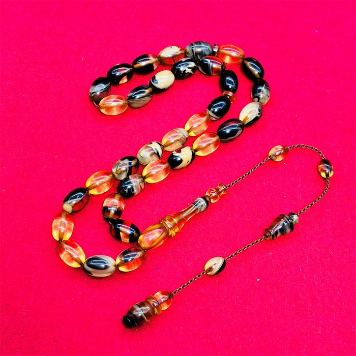 Çift Renkli Sıkma Ateş Kehribar Tesbih