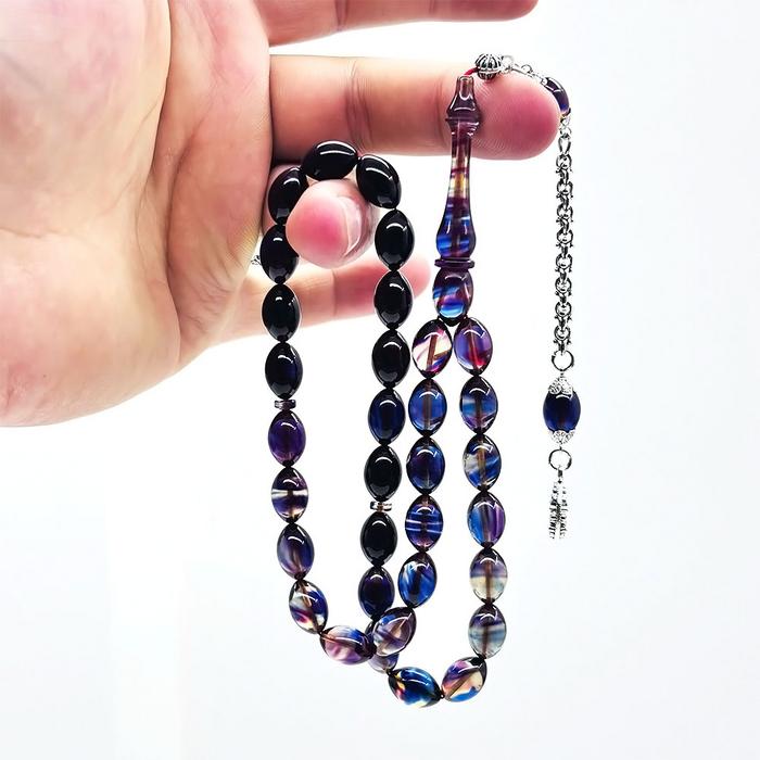 Çoklu Renk Hareli Sıkma Ateş Kehribar Tesbih