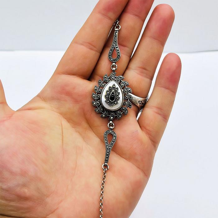 Damla Model 925 Ayar Gümüş Sedef ve Oltu taşı Bileklik 