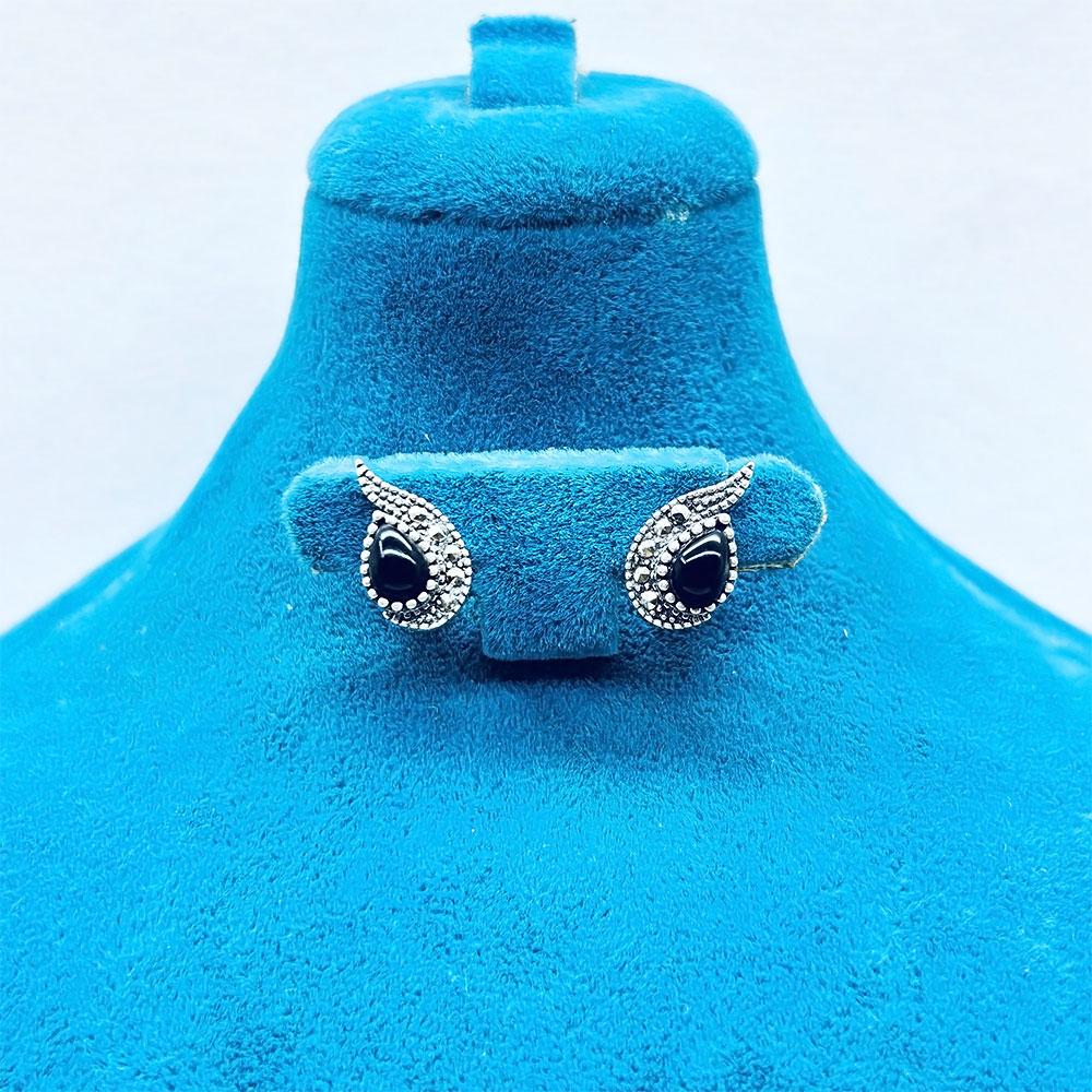 Drop Margazit & Oltu Stone Design 925 K Silver Earrings