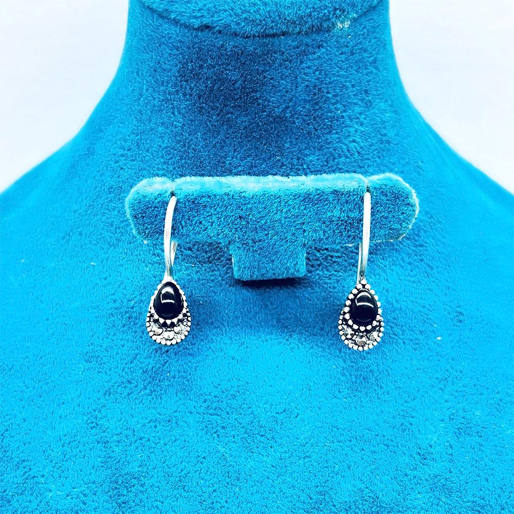 Drop Margazit & Oltu Stone Design 925 K Silver Earrings