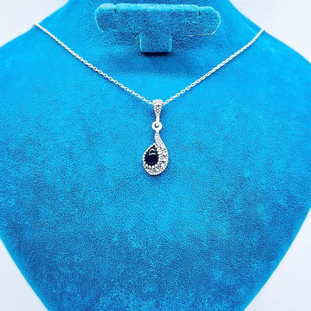 Drop Margazit & Oltu Stone Design 925 K Silver Necklace