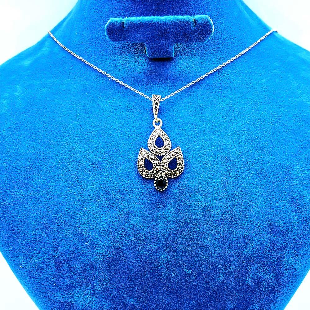 Drop Oltu Stone Crafted 925 K Silver Necklace