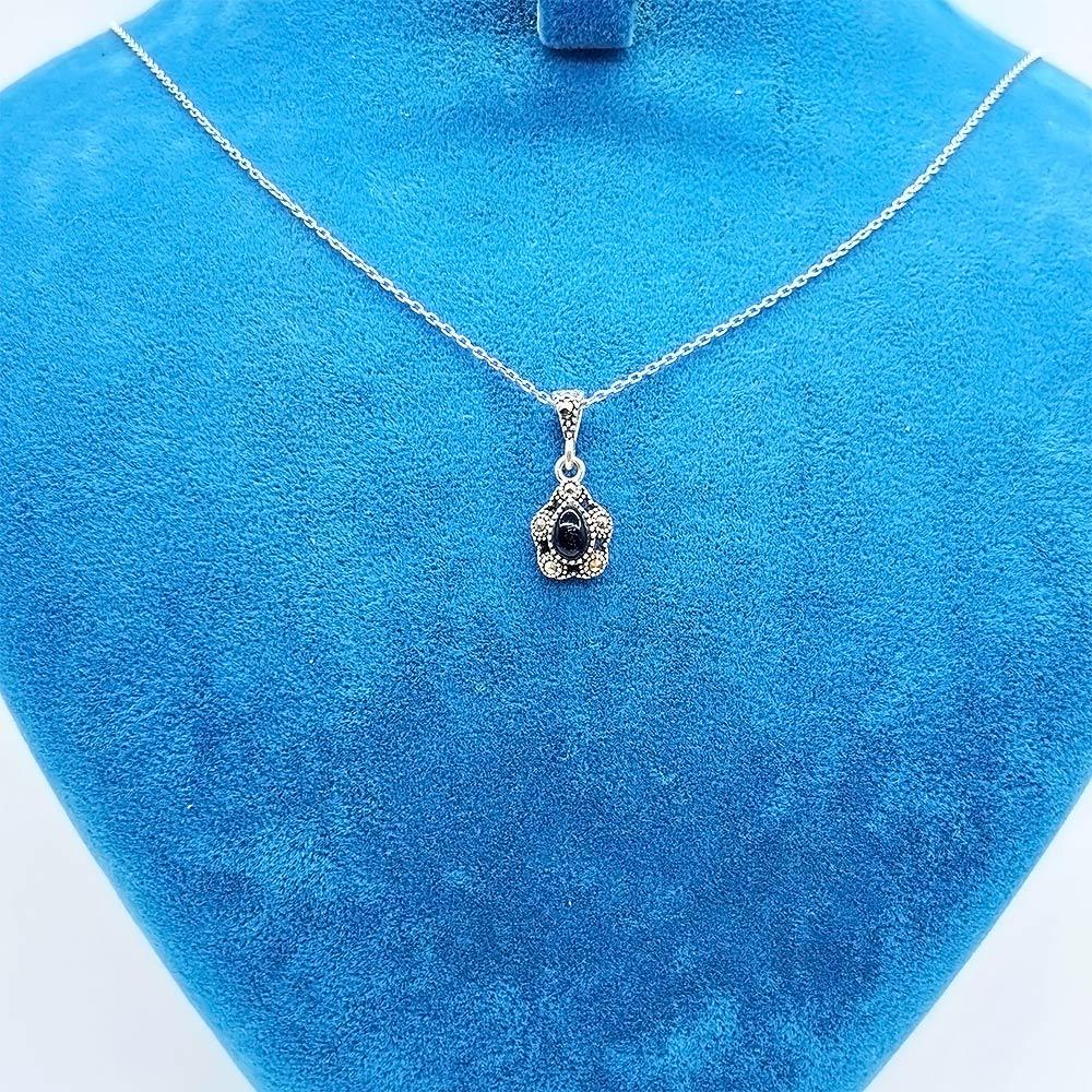Drop Oltu Stone Crafted 925 K Silver Necklace