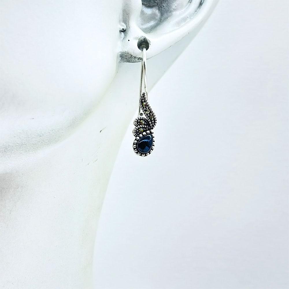 Drop Oltu Stone Crafted 925 K Silver Earrings