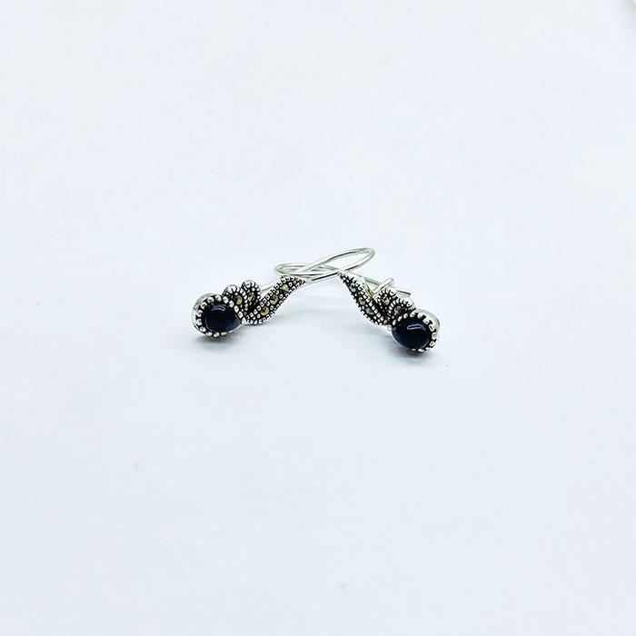 Damla Model Oltu Taşı İşçilikli 925 Ayar Gümüş Küpe