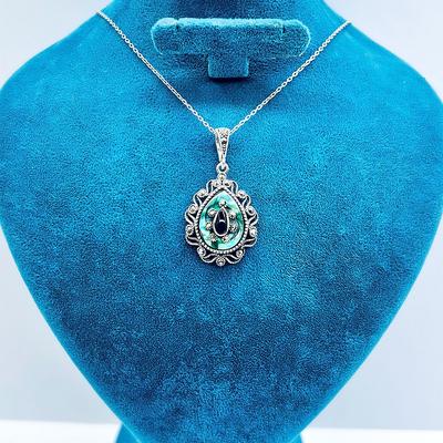 Damla Model Oltu Taşı ve Margazit 925 Ayar Gümüş Kolye