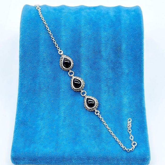 Damla Model Zirkon Oltu Taşı İşçilikli 925 Ayar Gümüş Bileklik