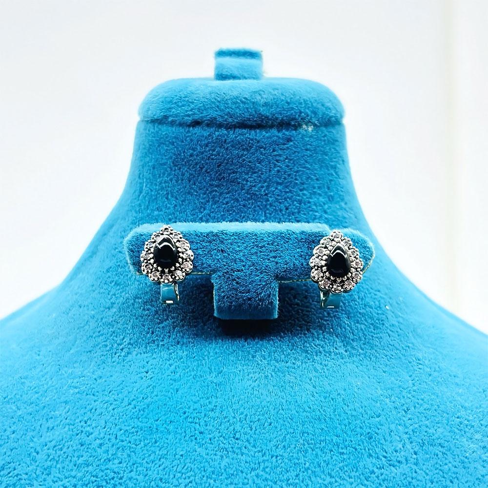 Drop Zircon & Oltu Stone Design 925 K Silver Earrings