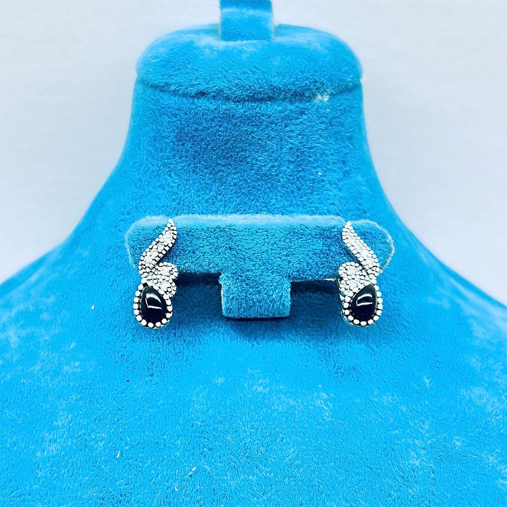 Drop Zircon & Oltu Stone Crafted 925 K Silver Earrings