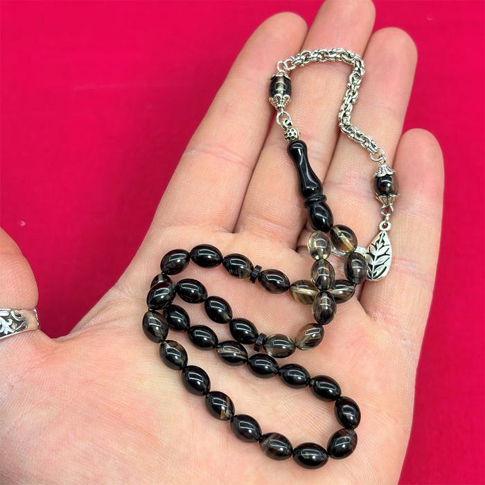 Duman Rengi Sıkma Ateş Kehribar Tesbih