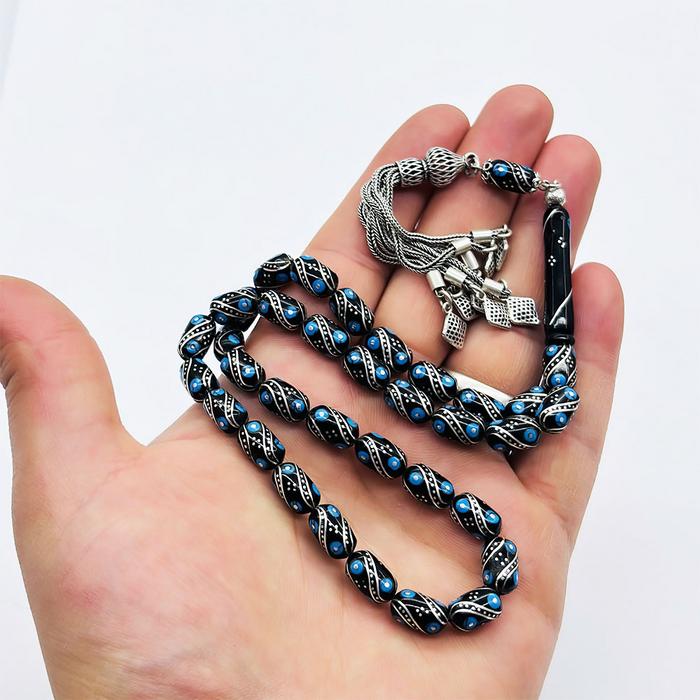 Firuze ve Çeşmi Bülbül İşlemeli Erzurum Oltu Taşı Tesbih