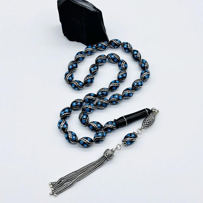 Firuze ve Çeşmi Bülbül İşlemeli Erzurum Oltu Taşı Tesbih