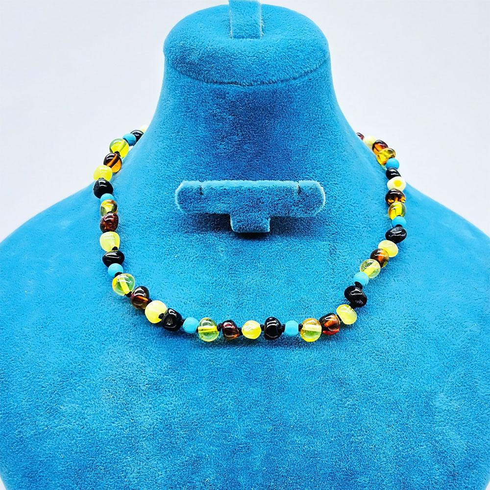 Turquoise & Orijinal Drop Amber Karışımı Baby Necklace