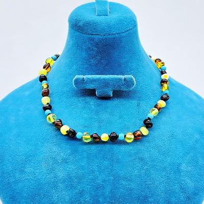 Firuze ve Orijinal Damla Kehribar Karışımı Bebek Kolye 