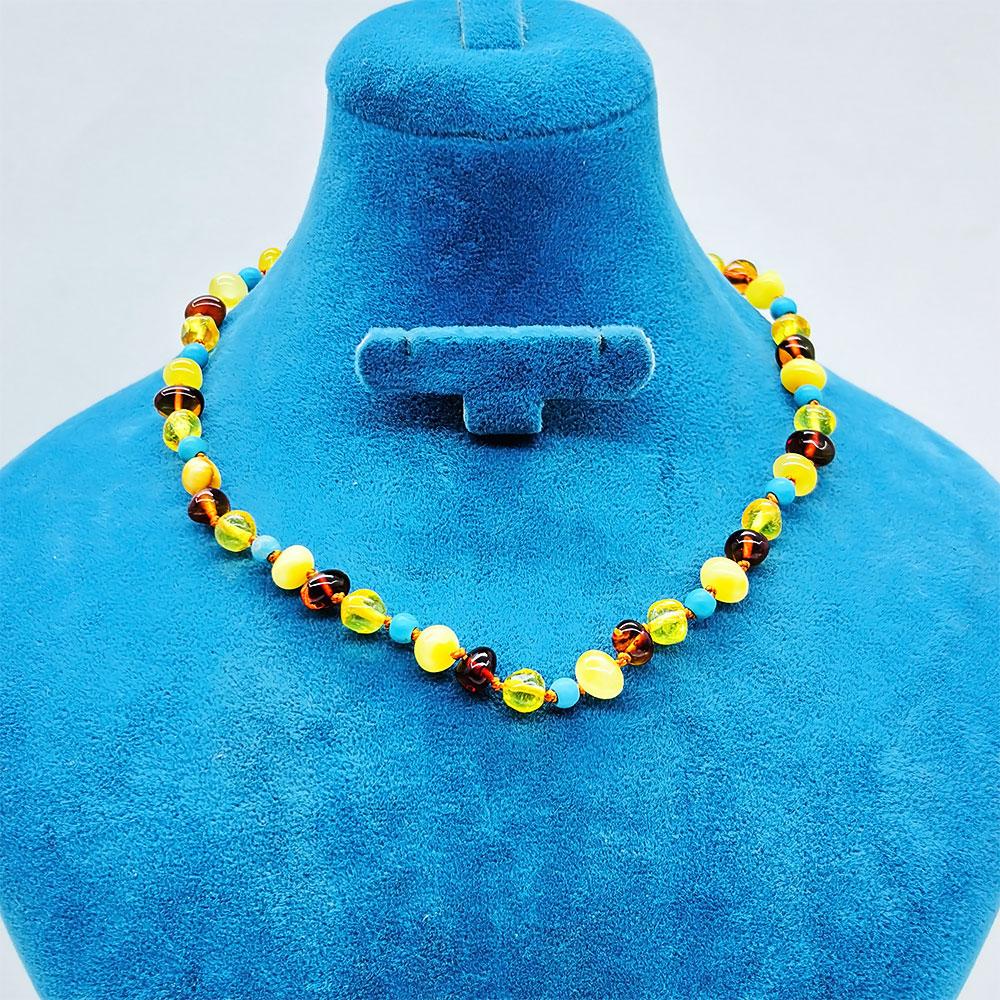 Turquoise & Orijinal Drop Amber Karışımı Baby Necklace