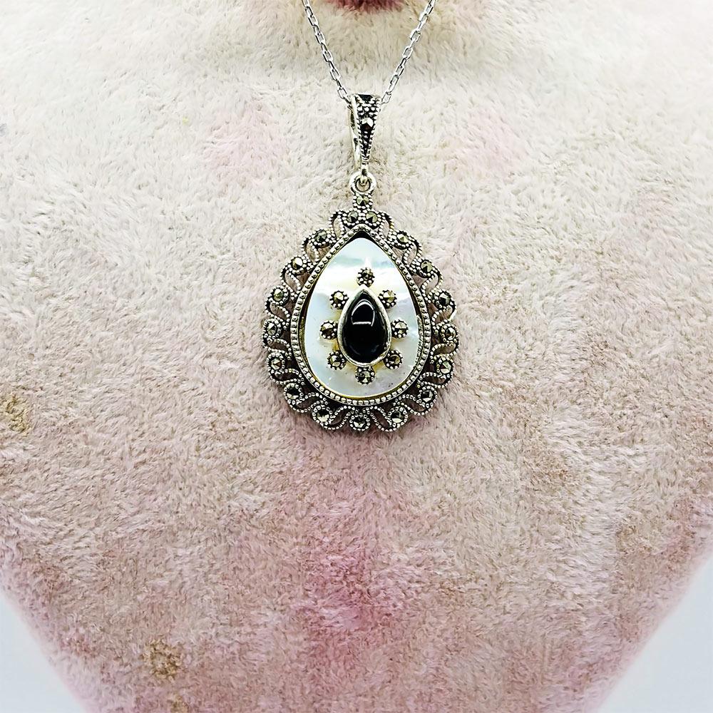 Eye Yaşı Drop Mother-of-Pearl & Oltu Stone Crafted 925 K Women's Necklace