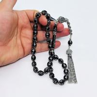 Göz Yaşı Damlası Model Gümüş İşlemeli Erzurum Oltu Taşı Tesbih