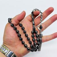 Göz Yaşı Damlası Model Gümüş İşlemeli Erzurum Oltu Taşı Tesbih