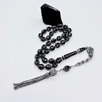 Göz Yaşı Damlası Model Gümüş İşlemeli Erzurum Oltu Taşı Tesbih