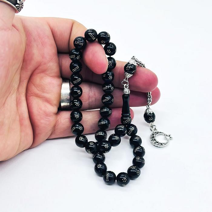 Gümüş İşlemeli Gürcistan Oltu Taşı Tesbih