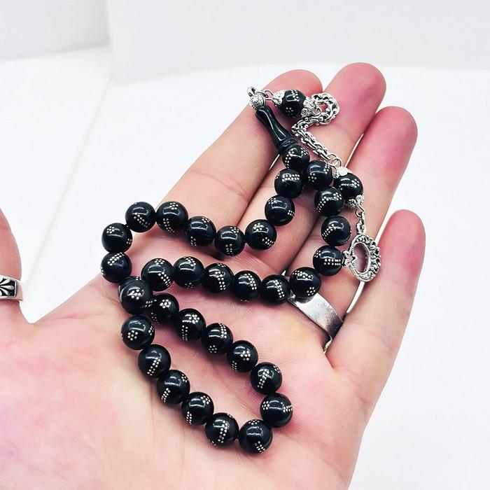 Gümüş İşlemeli Gürcistan Oltu Taşı Tesbih