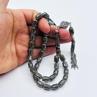 Gümüş Karpuz Dilimi İşlemeli Erzurum Oltu Taşı Tesbih