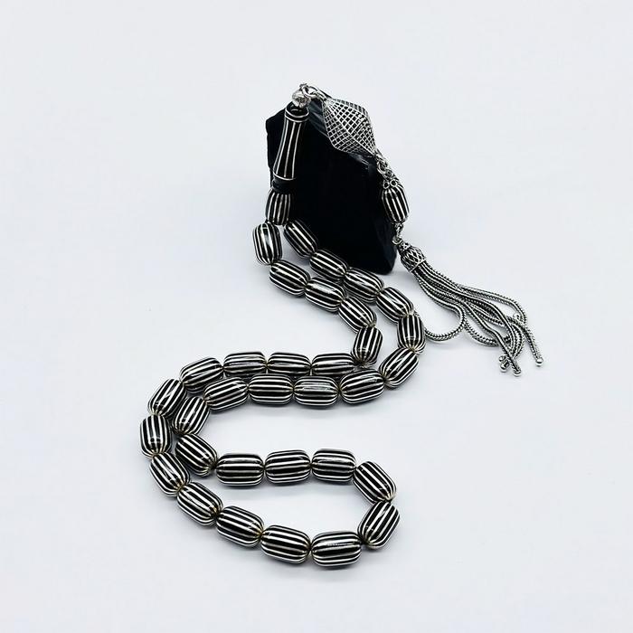 Gümüş Karpuz Dilimi İşlemeli Erzurum Oltu Taşı Tesbih