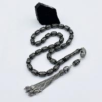 Gümüş Zincir Model İşlemeli Erzurum Oltu Taşı Tesbih